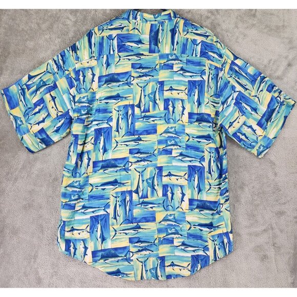 Un Tied Shirt Mens Large Blue Sword Fish Hawaiian Casual Button Up Short Sleeve - Picture 2 of 10